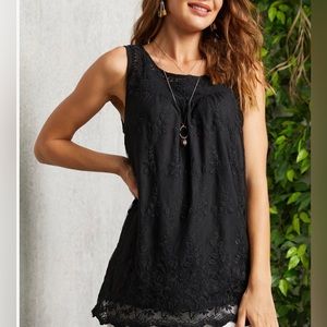 Black Lace Sleeveless Tunic